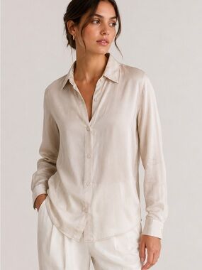 Massimo Dutti Women's Light Bone Silk Shirt size S